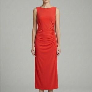 💃 Lauren Ralph Lauren Ruched Dress Size 6 Orange Red Cowl Neck Sleeveless